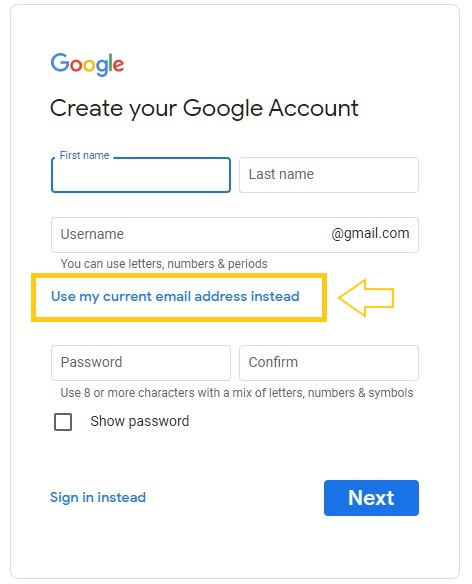 Step 4.Use Current Email Instead